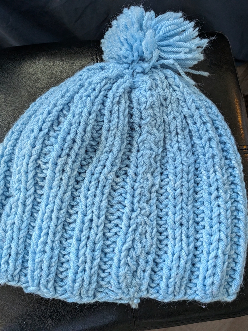 Kids Knit Pom Beanie - Light Blue